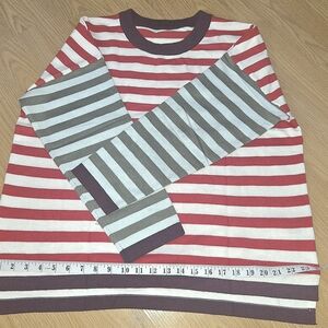 Striped Crew Neck Sweater - Red & Cream